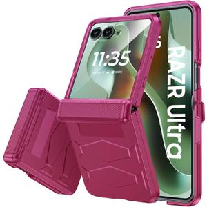 Vizvera for Motorola Razr Ultra 2026/Razr Ultra 2025 Case with Hinge Cover,Built-in Screen Protector Shockproof All-Inclusive Cover Wireless Charging for Razr Ultra 2026(Magenta)