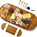 Extra Large Charcuterie Boards, 30'' x 13'' Acacia Cheese Board 3 Part Magnetic Long & Round Boards with Knive Set, Wine Opener & Cheese Marker, Unique Serving Tray for Birthday, Wedding Gift