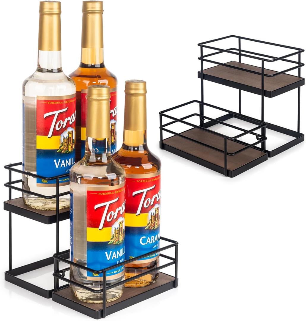 4 Bottle Capacity Coffee Syrup Organizer 2 Tier Coffee Syrup Stand Shelf for Coffee Bar Kitchen Small Rack for Bar Family Storage for Syrup Dressing