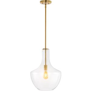 JONATHAN Y 13.25" Brass Gold/Clear Mid-Century Modern 1-Light LED Pendant Light Fixture, Adjustable Schoolhouse Hanging Lamp for Kitchen Island, Clear Glass Shade, LED Bulb Included (JYL6401C)