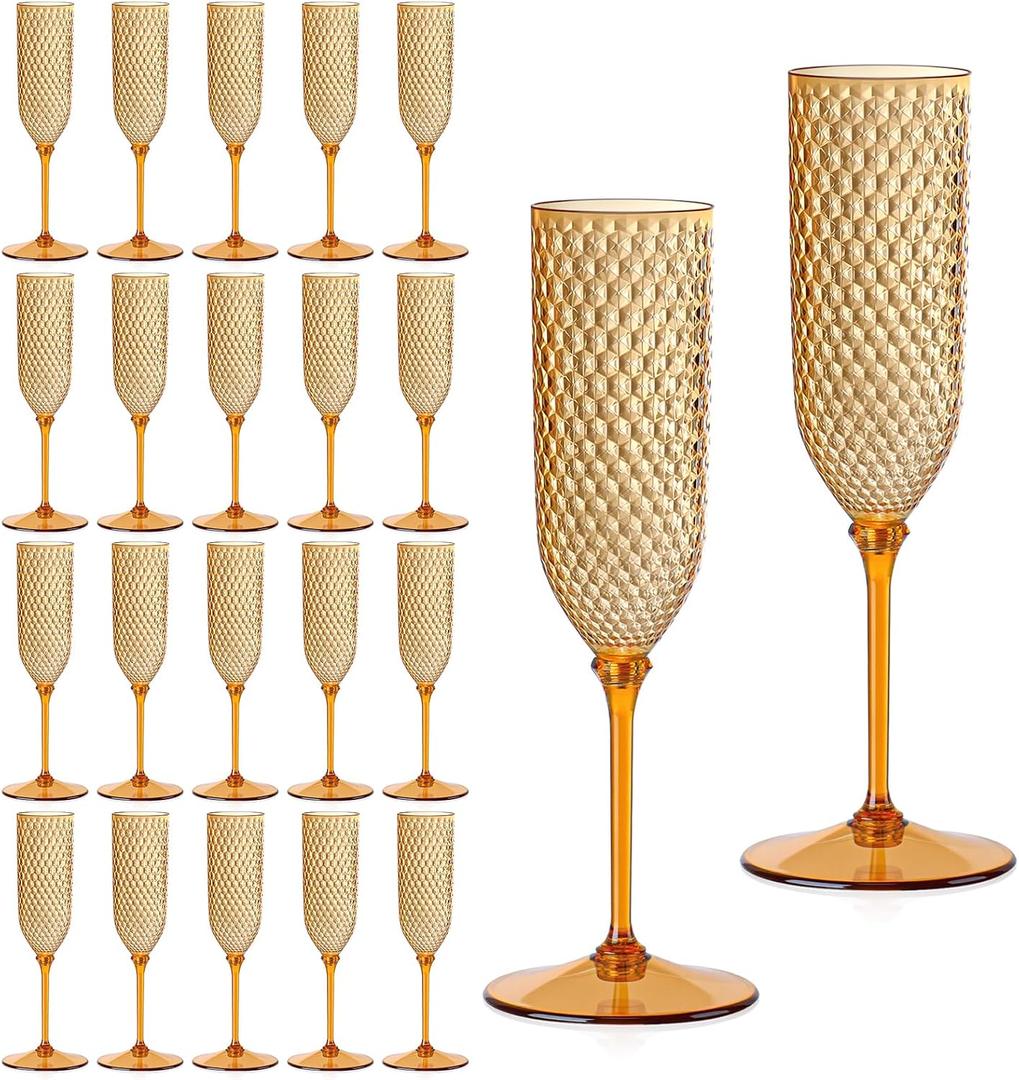 XUWAIDSGN 24 Pack Brown Detachable 2 piece Champagne Flutes 5.5 Oz Unbreakable Plastic Mimosa Disposable Champagne Glasses Drinking Cups Stemmed Reusable Wine Toasting Glasses for Wedding (24, Brown)
