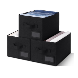 GRANNY SAYS Storage Bins, Storage Baskets for Shelves, Fabric Storage Bins for Clothes, Closet Organization Bin, Collapsible Storage Bin with Handles, Decorative Storage Box, Black, Large, 3-Pack