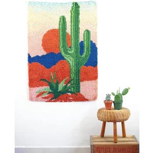 YAKOLECI Latch Hook Kits for Adults, Color Printed DIY Rug Crafts Arts Carpet for Home Decoration Festival Gift 23.6''X15.8'' (Cactus)