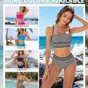 Urchics High Waisted Bikini Sets for Women Color Block Sporty Two Piece Swimsuits Straps Modest Bathing Suits (Black, S)