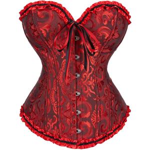 SZIVYSHI Corset Tops for Women, Bustier Shapewear Lingerie, Lace Waist Push Up Bodysuit (X-Small, Black & Red)