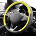 FH Group Geometric Chic Microfiber Leather Steering Wheel Cover – Universal Fit for Cars & SUVs Yellow