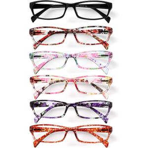 Gaoye Reading Glasses for Women, 6 pack Fashion Readers for Women Men Spring Hinge Eye Glasses, Blue Light Reading Glasses (Yellow Floral, Pink Floral, Purple Floral, Green Floral, Brown-green Small Floral, Black)