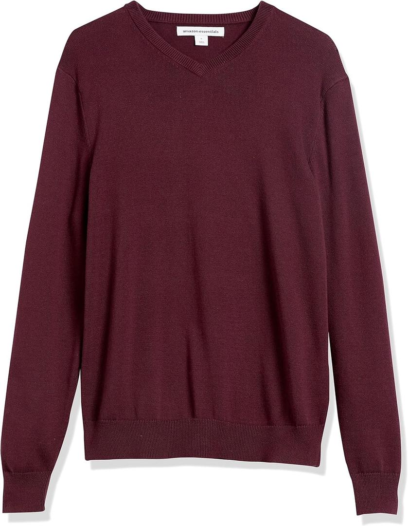 Amazon Essentials Men's V-Neck Pullover Sweater, Burgundy, Small