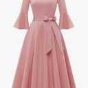 HomRain Women's Church Dresses for 2025 Wedding Guest Cocktail Tea Party Bell Sleeve Vintage Evening Graduation Dress Size XL, Blush