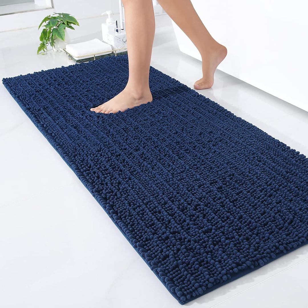 Arotive Luxury Chenille Bathroom Rug Mat, Extra Soft Thick Absorbent Shaggy Bath Rugs, Non-Slip Machine Wash Dry, Plush Bath Mats for Bathroom, Shower and Tub, 60x24, Navy (60" x 24")