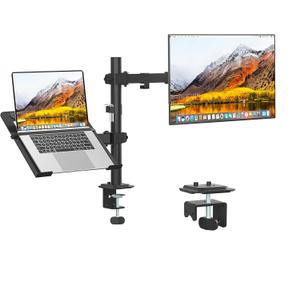 UPGRAVITY Monitor and Laptop Mount, Monitor Arm with Vented Tray for 13" to 27" LCD Computer Screens and Notebook up to 17 inch, Fully Adjustable Laptop Mount Stand Holds up to 17.6lbs