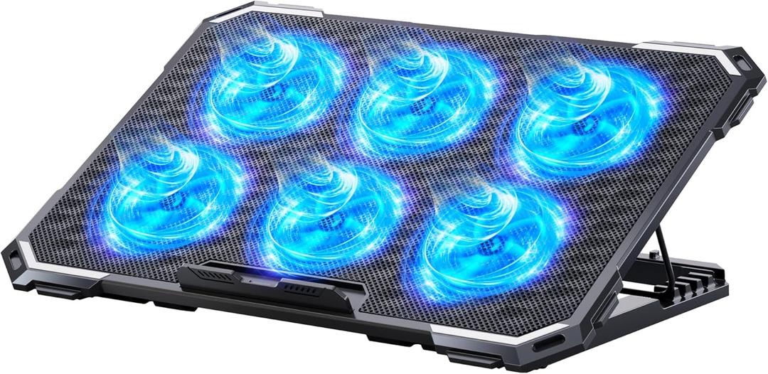 ICE COOREL Laptop Cooling Pad with 6 Cooling Fans, Cooling Pad for Laptop Fan 13-15.6 Inch, Laptop Cooler Stand with 6 Height Adjustable, Notebook Cooler Pad with Two USB Port (Blue)