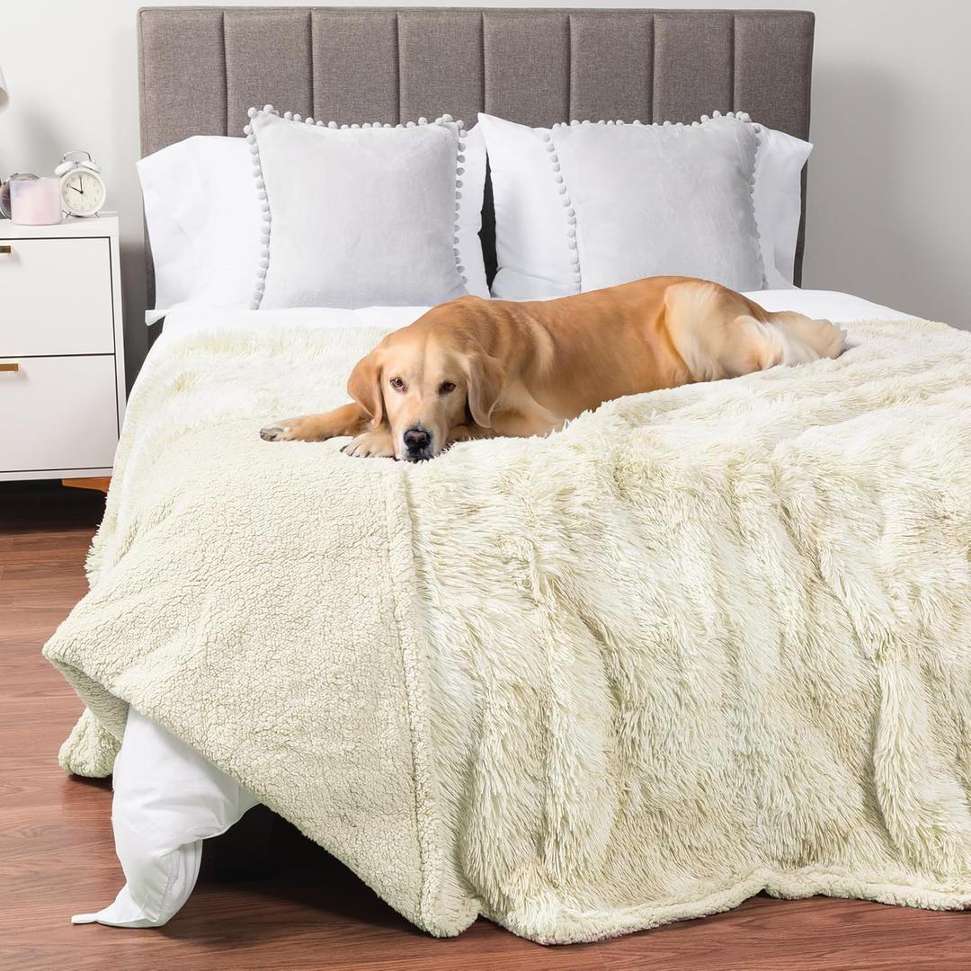 PetAmi Waterproof Dog Blanket for Large Dog, Calming Pet Blanket Bed Couch Cover Protector, Washable Sherpa Faux Fur Throw for Sofa Furniture Protection, Soft Fluffy 60x80 Cream Beige (X-Large (60x80), Beige)