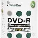 Smart Buy 100 Pack DVD-R 4.7gb 16x Silver Printable Inkjet Blank Record Disc, 100 Disc 100pk