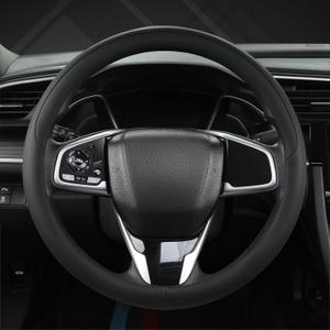West Llama Thin Car Steering Wheel Cover, Universal 14.5-15 inch Nappa Leather Steering Wheel Cover, Ultra Thin, Anti-Slip, Breathable(Black-Standard Size)