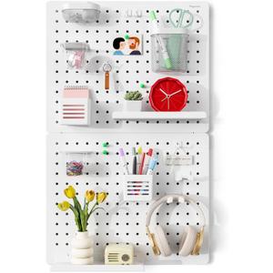 Pegboard Wall Organizer Combination Kit,Overall 33.1"x20.5" Metal Office Pegboard with 19 Accessories, Wall Mounted Peg board Display Panels for Home, Gaming Room, Garage (2Pcs,White)