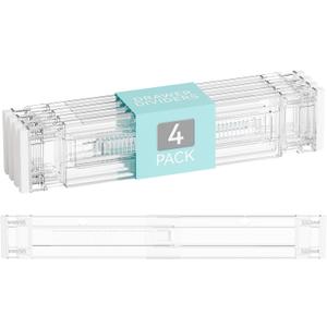 Yieach 4 Pack 3.2 Inch Shallow Acrylic Drawer Dividers for Clothes -Expandable from 15-21''- Adjustable Drawer Dividers for Baby Clothing,Sock,Underwear,Clear in Drawer Separators for Dresser,Kitchen