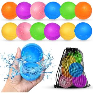 SOPPYCID 12Pcs Reusable Water Balloons, Pool Beach Water Toys for Boys and Girls, Outdoor Summer Toys for Kids Ages 3-12, Magnetic Water Ball for Outdoor Activities