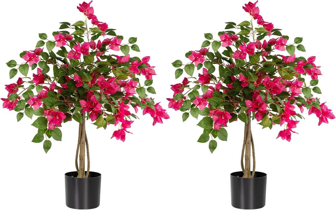 3FT Artificial Bougainvillea Tree, Faux Potted Flowering Plant with Lush Pink Blooms, UV Resistant Indoor Outdoor Artificial Tree for Living Room, Patio, Office, Porch Decoration