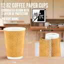 BYSNOW 100 Pack 12 oz Coffee Cups, Disposable Insulated Hot Cups To Go Paper Coffee Cups, Corrugated Ripple Wall Cup for Hot Drink, Office, Coffee Bar (Champagne 12 oz)