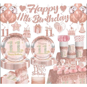 11th Birthday Decorations Set, Glitter Pink