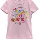 JoJo Siwa Girl's Peace Love Music Sticker Mash T-Shirt (Large, Pink)