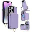 Asuwish Phone Case for iPhone 14 Pro Max Wallet Cover Screen Protector Crossbody Lanyard Strap Compatible with MagSafe RFID Blocking iPhone14promax 5G i Phone14Max Plus iPhone14 ProMax Women Purple