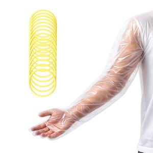 Vorteetrinken 50 Pcs Shoulder Length Disposable Gloves,Full Arm Length Gloves,35 Inch Extra Long Plastic Sleeve Veterinary Cow Aquarium Glove With 12-15 Pcs Elastic Bands for Fixation