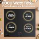 CDV 6000W Built-in Induction Cooktop 4 Burners, 24 Inch Electric Cooktop Touch Control Ceramic Glass Plate 9 Power Levels Fast Heating Child Safety Lock