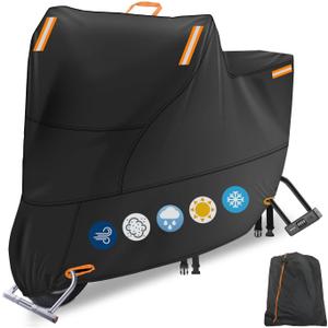 Moped Cover Waterproof Outdoor, Motorbike Scooter Covers for Outside Sun Rain Dust Protection with 4 Reflective Strips and 2 Fixed Buckles, 2 Lock-Holes for Motorcycle Sportbike (M: 79 x 35 x 39 inch) (300D Orange)