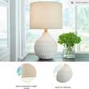 Signature Design by Ashley Wardmont Contemporary Modern Table Lamp with Drum Hardback Fabric Shade, On-Off Switch, Ceramic, 17.75" High, Antique White