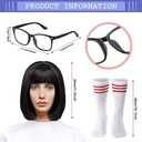 Crowye 6 Pcs Halloween Costume Nerd Glasses for Women Black Bob Wigs Blue Short Sleeve Shirts Skater Skirts Striped Socks (Blue, M)