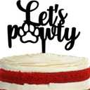 Let's Pawty Acrylic Cake Topper for Pet Dog Theme Party Decoration, Pet Puppy Birthday Dog Paw Pattern Cake Decor, Pet Adoption Party Supply (Black)