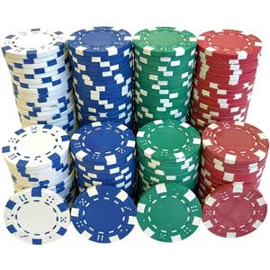 SEETOOOGAMES 200 Pieces 11.5g Clay Composite Dice Striped Casino Poker Chips- 4 Colors (Red, Green, White and Blue)