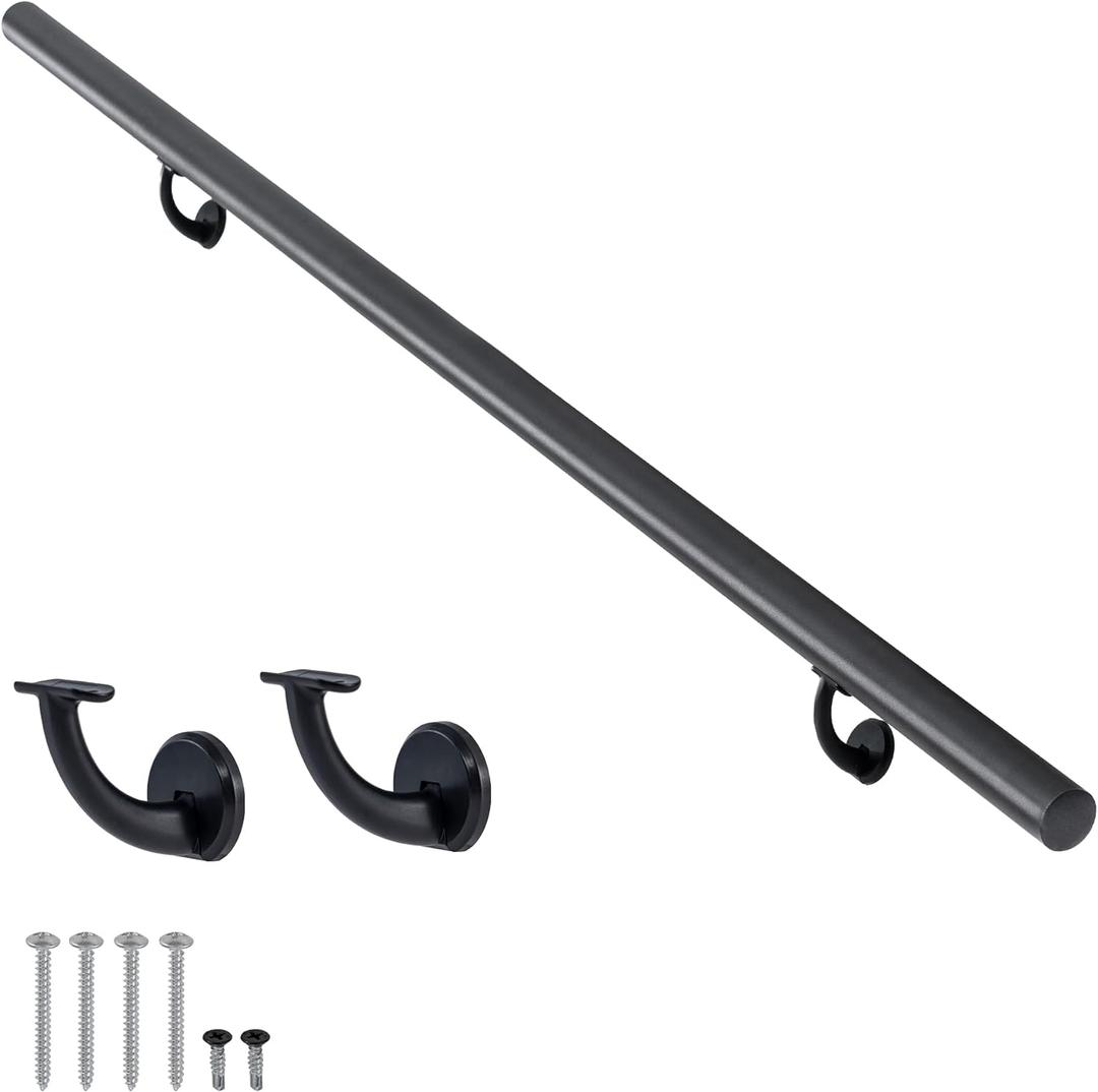 3FT Modern Aluminum Handrail Set, handrails for Indoor Stairs,Deck,Slope, Wall Mounted Staircase handrails, Zink Alloy Brackets Included,Rust Free. (Matte Black, 3 FT)