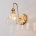 Vintage Bathroom Light Fixtures Over Mirror, 1-Light Brass Wall Sconce Lighting with Flower Glass Shade, Farmhouse Vanity Lights for Bedroom Kitchen Living Room Hallway Light