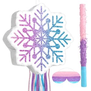 Winter Piata Christmas Wonderland Themed Piata with Blindfold Bat for Christmas Princess Winter Theme Birthday Party Supplies Decorations(Pink, Blue,Snowflake)