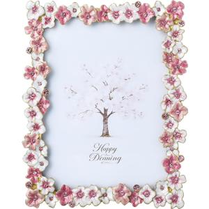 5x7 Pink Floral Picture Frame Unique Memorial Photo Frame with Glass Front, Tabletop Display & Wall Hanging, Gift for Mom and Women