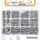 VIGRUE 408pcs M5 M6 M8 Bolts and Nuts Assortment Kit, 304 Stainless Steel (18-8) A2 Hex Metric Bolts Nuts Washers Kit, Fully Thread