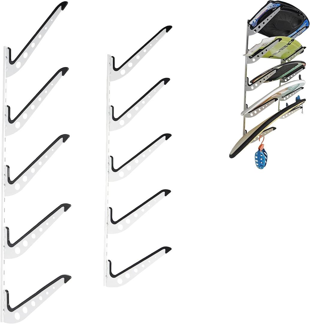 Multi Board Surf Rack Wall Mount for Surfboard, Wakeboard, Snowboard Storage Adjustable Wall Hangers Boards Display White