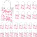 Tioncy 24 Pcs Cherry Blossom Clear PVC Gift Bags with Handle Transparent Sakura Goodie Treat Bags Cherry Blossom Party Favor Return Gift Wrap Tote for Snack Wedding Birthday Supplies, 8 x 8 x 3.15''