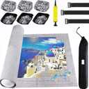 Puzzle Mat Roll Up for 3000 2000 1500 Pieces Jigsaw Puzzles, Large Portable Pad Table Non-Slip Board Saver Mats with 6 Sorting Trays, Inflatable Tube, 3 Straps, Keeper Storage Bag, Adults Gifts