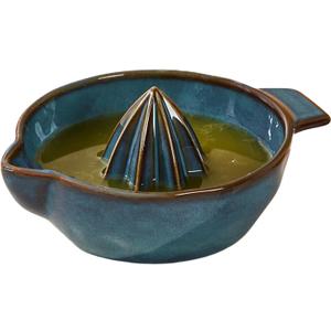 Ceramic Lemon Juicer Reamer Manual Citrus Lime Hand Squeezer Bowl with Handle and Pour Spout, Handheld, Easy to Use and Clean (Blue)