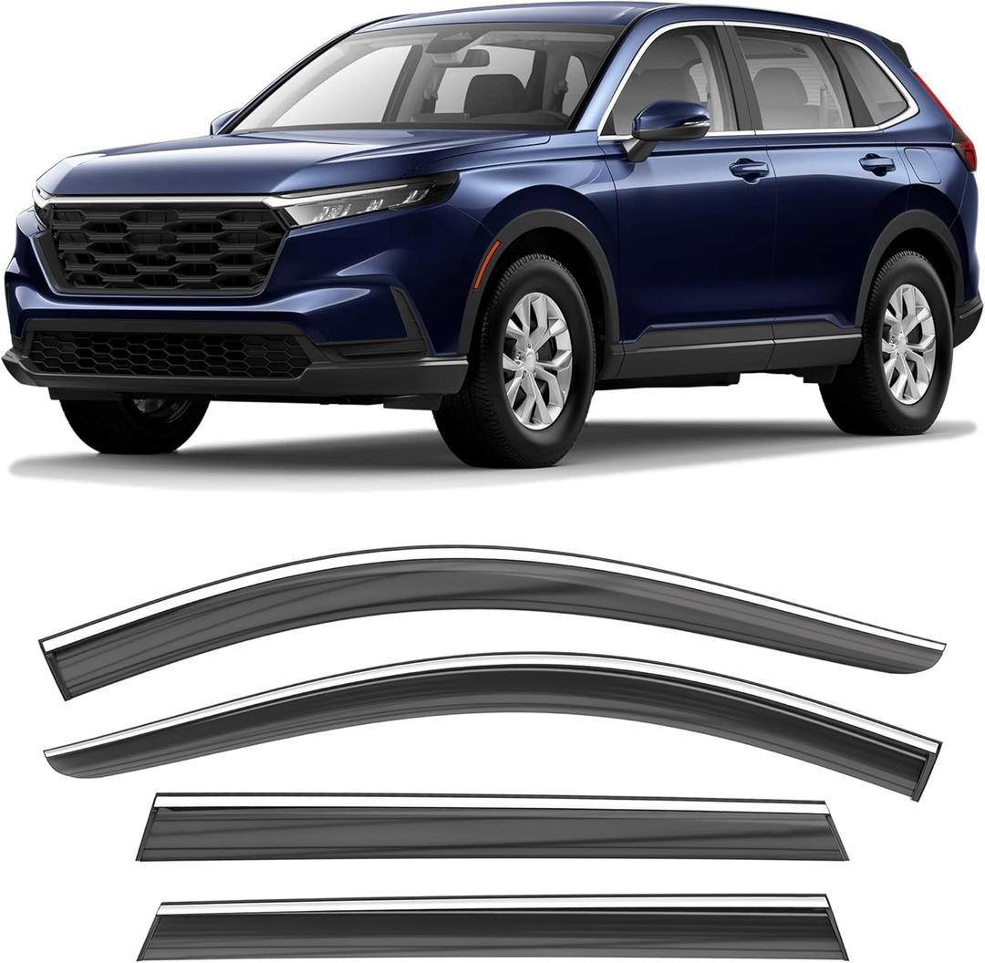 Shatterproof Taped-On Window Deflectors for Honda CR-V 2023-2025 with Chrome Trim, Rain Guards, Window Visors for Car, Vent Deflector, 4pcs