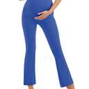 HEGALY Women's Maternity Flare Leggings Over The Belly - Casual Pregnancy Yoga Pants with Pockets Buttery Soft Royal Blue