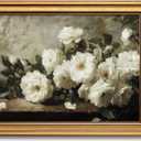 Bzstyleart Vintage Wall Art Decor for Living Room, Gold Framed Prints Flowers Wall Art Home Decor Aesthetic, White Rosebush Vintage Botanical, Canvas Picture Print Artwork Gift for Mom, 12 x 16 Inch