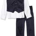 Isaac Mizrahi Boys' 4-Piece Velvet Vest Set (5, Navy)