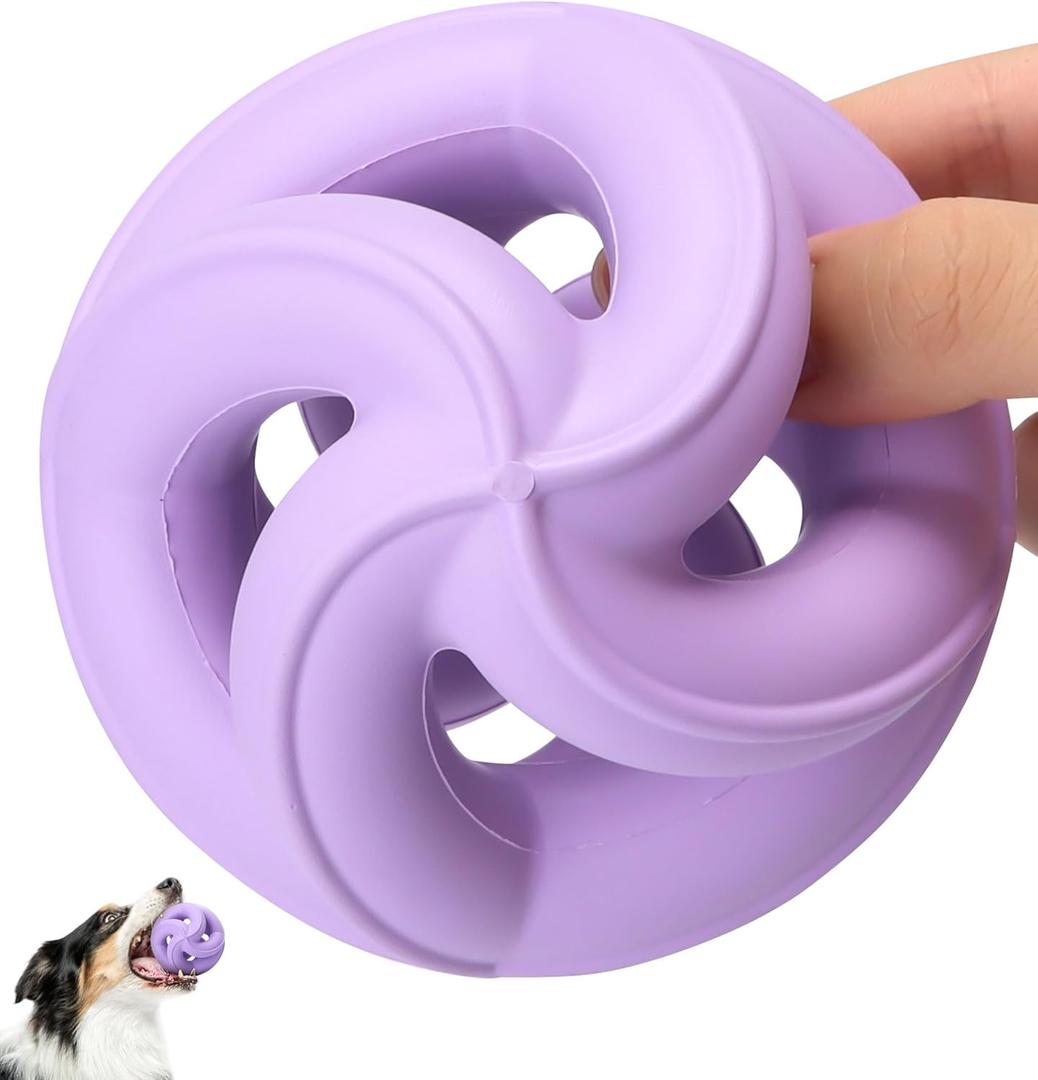 Natural Rubber Indestructible Dog Toys, Durable Dog Chew Toys for Aggressive Chewers - Interactive Dog Toy Balls for Anxiety Relief, Safe for Most Breeds, Fetch Training, 4", Purple