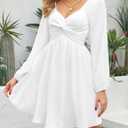 Florboom Women's Sweetheart Knot Front Dress Lantern Long Sleeve Smocked Back A-Line Chiffon Mini Dresses (White, XL)