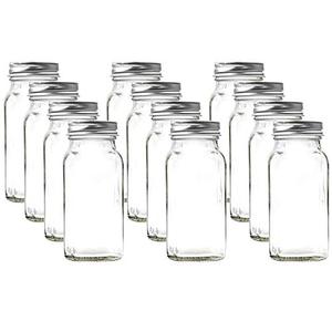 U-Pack 24pieces of Square Glass Spice Bottles 4 oz Spice Jars with Silver Metal Lids, Shaker Tops, and Labels